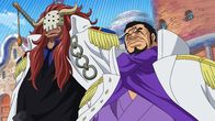 One Piece – Bastille (l.); Kaptain Fujitora (r.)