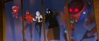 Spider-Man: A New Universe – L-R: Spider-Ham (John Mulaney) Peter Parker (Jake Johnson), Spider-Gwen (Hailee Steinfeld), Spider-Man Noir (Nicolas Cage)