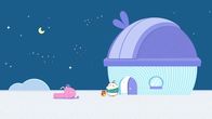 Molang – Auf einer Eisscholle treffen Molang und Piu Piu einen einsamen Forscher.