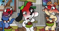 Doki – v.l.n.r.) haben Chili gegessen. Leider hat Ameisenbär Otto beim Kochen mit der Schärfe etwas übertrieben.