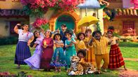 Encanto – L-R: Luisa Madrigal Isabela Madrigal, Alma Madrigal, Mirabel Madrigal, Agustín Madrigal, Julieta Madrigal, Camilo Madrigal, Agustín Madrigal, Pepa Madrigal, Félix Madrigal, Dolores Madrigal.