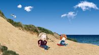 Lilys Strandschatz Eiland – Lily gewinnt gegen ihren Papa im Sandrutschen, dem Lieblingsspiel ihrer Mama.
