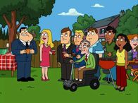 American Dad! – L-R: Stan, Francine, Greg, Terry, Mr. Hallworthy, Tuttle, Bob, Linda, Christie