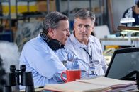 Mayday - Alarm im Cockpit – TSB Investigators Mike Cunningham (played by Judah Katz) and Alan Chaulk (played by Glen McDonald) review evidence of what could have downed Cougar Helicopters Flight 91. (Darren Goldstein/Cineflix 2019)