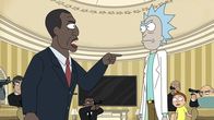 Rick and Morty – Vorne, l-r: The President, Rick. Hinter: Morty (2.v.r.)