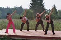 Tele-Gym – Johanna Fellner mit ihrem Team. Von links: Johanna Fellner, Clemens Heinle, Andreas Graf und Matthias Möller bei den Rückenübungen.