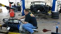 Fast N' Loud – Brian Hacker preps the new engine for the 1967 Ford Mustang Convertible.