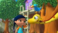Wissper – Im Garten begrüßt Wissper Giraffe Gertie und deren Freund, den Vogel Otis.