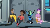 Star Trek: Lower Decks – L-R: Sam Rutherford, Beckett Mariner, D'Vana Tendi, Brad Boimler
