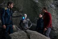 Star Trek Beyond – L-R: James T. Kirk (Chris Pine), Jaylah (Sofia Boutella), Pavel Chekov (Anton Yelchin), Montgomery Scott (Simon Pegg).