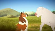 Lassie – Lassie freundet sich mit dem weißen Büffelkalb (rechts) an.