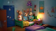 Pip und Posy – Zac kann nicht einschlafen in der fremden Umgebung- Pip und Posy versuchen ihn mit einer guten Geschichte zu beruhigen.