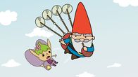 Super Happy Magic Forest – Twinkle (links) und Herbert (rechts) streiten darüber, wer von ihnen besser fliegen kann: Entweder Twinkle mit ihren Flügeln oder Herbert mit seinem Herbi-Copter, einem selbstgebauten nervig lauten Dudelsack-Fluggerät.