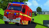 Feuerwehrmann Sam – Sam hilft Hauptfeuerwehrmann Steele beim Einparken der mobilen Einsatzzentrale.