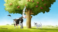 Lieselotte – Lieselotte und die Hühner versuchen Äpfel im Baum zu pflücken. Der Dalmatiner überrascht sie.