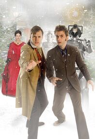 Doctor Who – Doctor Who (David Tennant, r) und Jackson Lake (David Morrissey, 2.v.l) mit Mercy Hartigan (Dervla Kirwan, l)