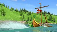Super Wings – Jett und Mira bewahren das Winkingerboot vor dem Sturz über den Wasserfall.