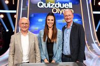 Quizduell-Olymp – Moderatorin Esther Sedlaczek (M.) mit den Kandidaten des Teams "Wetter": Karsten Schwanke (l.) und Sven Plöger (r.).