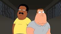 Family Guy – Während Peter von den Terroristen an Bord festgehalten wird, schleichen sich Joe (r.) und Cleveland (l.) in den Gepäckraum des Flugzeugs, um eine Waffe in Joes Tasche zu finden ...