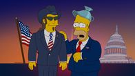 Die Simpsons – Homer (r.) hält Ted Nugent (l.) für einen geeigneten Präsidentschaftskandidaten. Doch hat er damit wirklich Recht?