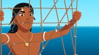 Zoom - Der weiße Delfin – Auru benutzt ein traditionelles polynesisches Gerät, um die Strömungen vor der Insel Maotou zu berechnen. Damit hofft er die besten Fischgründe zu finden, um beim Wettfischen gegen die Nachbarinsel zu gewinnen.