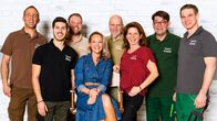 Duell der Gartenprofis – Von links: Dennis Thiele, Nico Sollazzo, Marius Surmann, Eva Brenner, Frank Egger, Nicole Johag, Frank Riese und René Pütz