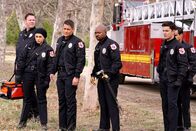 9-1-1: Lone Star – L-R: Judd Ryder (Jim Parrack), Marjan Marwani (Natacha Karam), Owen Strand (Rob Lowe), Paul Strickland (Brian Michael Smith), T.K. Strand (Ronen Rubinstein), Mateo Chavez (Julian Works)