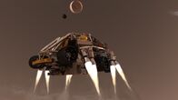 Mars-Rover: Erforschung des Roten Planeten – CGI-BILD: Abstiegsbühne des Mars Science Laboratory, auch bekannt als Sky Crane, mit verstautem Rover vor dem Einsatz.