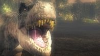 Jurassic C.S.I. – CGI: A Tyrannosaurus Rex roars, exposing its sharp, carnivorous teeth.