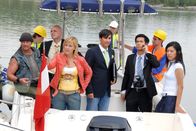 SOKO Donau – (v.li.) Michael Thomas (Strickkappe), Titus Vadon (Ungar), Lilian Klebow (Penny Lanz), Balasz Schallenberg (PR Mann).