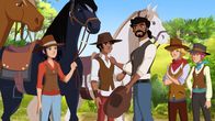 Lenas Ranch – Romano (Mi.) vertraut seinem Sohn Angelo (2.v.l.) und dessen Freunden Lena (li.), Nico und Anna.