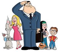 American Dad! – L-R: Roger, Francine, Stan, Klaus, Hayley, Steve