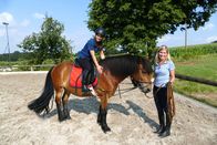 Anna und die Haustiere – In der ersten Stunde nimmt Reitlehrerin Chrisi Annas Pferd Idefix zur Sicherheit an die Longe.