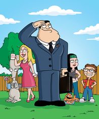American Dad! – L-R: Rodger, Francine, Stan, Klaus, Hayley and Steve.