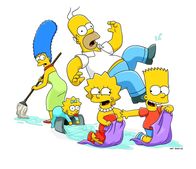 Die Simpsons – (24. Staffel) - Eine etwas andere Familie: Maggie (2.v.l.), Marge (l.), Homer (M.), Bart (r.) und Lisa Simpson (2.v.r.) ...