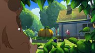 Törtel – Herr Lüttkewitz (r.) will einen Preis gewinnen - mit seinem riesigen und gut bewachten Kürbis. Doch Wildschwein Grrmpf (l.) hat anderes damit vor.