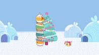 Molang – Piu Piu schmückt einen kleinen Weihnachtsbaum.