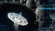 Akte UFO – Grafik aus Reihen-Vorspann: Radioteleskop auf kugelartige Gebilde gerichtet.