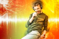 Guess the Year – Young man dancing to the sound of the music, singing karaoke, surrounded by soundwaves, illustration concept