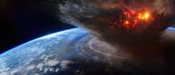 Die Erde - Entstehung des Lebens – Vermutlich führt ein Asteroideneinschlag vor rund 66 Millionen Jahren zum Untergang der Dinosaurier.