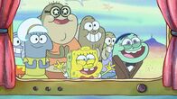 Die Patrick Star Show – Bubble Bass (3.v.l.), SpongeBob (m.), Slappy Laszlo (r.)
