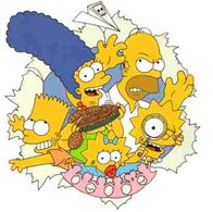 Die Simpsons – L-R: Bart, Marge, Meggie, Lisa und Hommer Simpson
