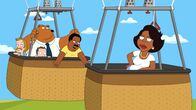 The Cleveland Show – Lester Krinklesac (l.), Tim (3.v.l.), Cleveland Brown (2.v.r.), Donna Tubbs-Brown (r.)