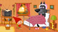 Maschas Märchen – Rotkäppchen setzt sich vor das Bett ihrer Großmutter.
