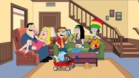 American Dad! – v.l.n.r.) Stan; Francine; Steve; Hayley; Roger; Klaus (vorne)