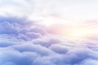 Wetter – Sunny sky abstract background, beautiful cloudscape, on the heaven, view over white fluffy clouds, freedom concept