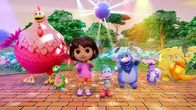Dora – v.li.: Big Red Chicken, Isa, Dora, Boots, Benny, Tico, Grumpy Old Troll