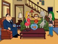 American Dad! – L-R: Stan, Francine, Klaus, Steve, Roger, Hayley