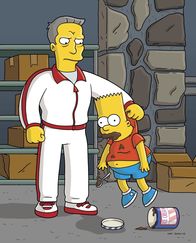 Die Simpsons – Da Bart (r.) zu viel Mistkram isst, wird er von seinen Eltern in ein Abmagerungsheim geschickt. Dort hat er es mit Mr. Spangler (l.), einem sehr radikalen Aufseher, zu tun ...