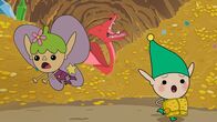 Super Happy Magic Forest – Die Helden mit Twinkle (l.) sollen von einem Drachen (M.) das goldene Vlies von Meister Heiter zurückholen. Es stellt sich heraus, dass Trixies (r.) 'Fähigkeiten' doch auch ganz nützlich sein können.